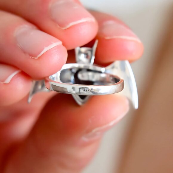 Amber Bat Ring Sterling Silver Gothic Adjustable - Picture 6 of 7